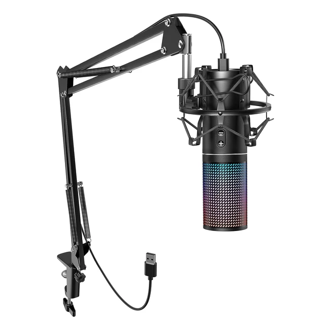 TONOR RGB USB Microphone Kit PC Condenser Mic Bundle with Boom Arm Stand Q9S