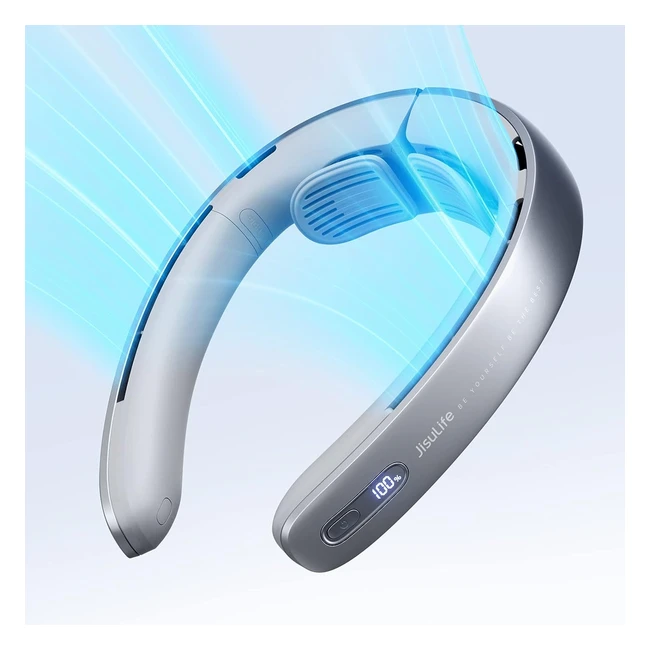 Ventilateur de cou portable Jisulife Pro sans lame - 100 vitesses - Rechargeable 5000mAh - USB Gris