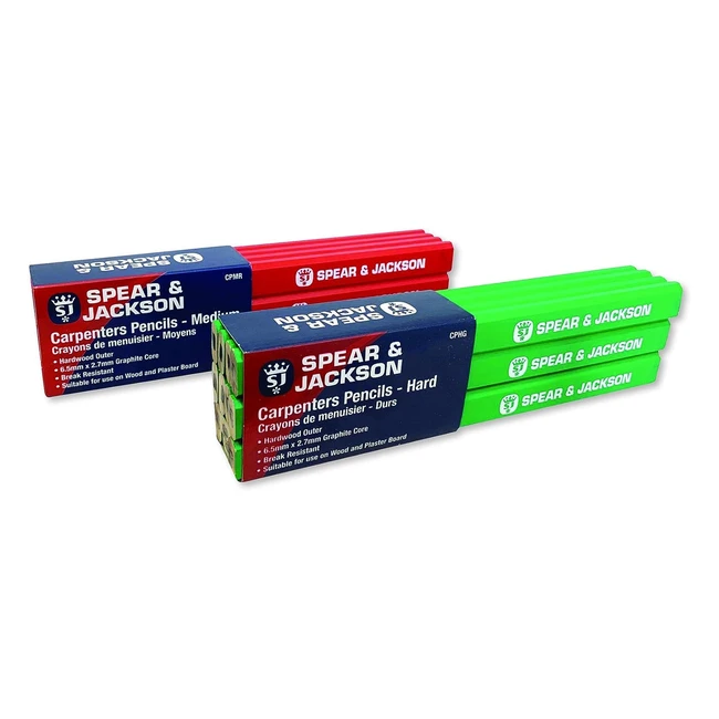 Spear Jackson CPHG Hard Green Carpenters Pencils - 65mm x 27mm Graphite Core