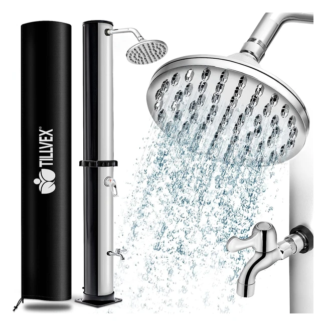 Tillvex Solardusche 40L inkl Schutzhaube - Warmes Wasser ohne Stromanschluss