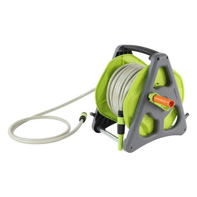 Portamangueras Enrollable de Pared Amazon Basics - 30m - Material Plástico de Alta Calidad