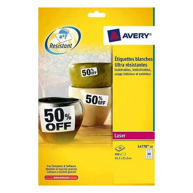 Avery L477820 Ultraresistant Labels - 960x 457x212mm White - Laser Printers