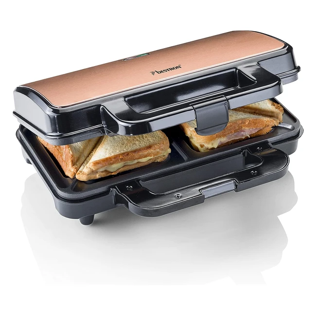 Bestron XL Sandwich Maker, Nonstick Toaster für 2 Sandwiches, 900 Watt, Schwarz/Kupfer