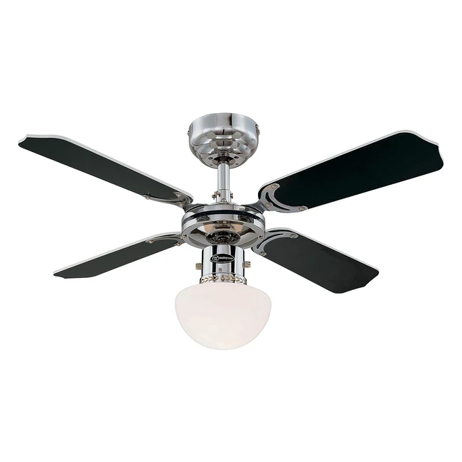 Ventilatore da soffitto Westinghouse Portland Ambiance, finitura cromata, pale reversibili bianche/nera, per ambienti fino a 10m²