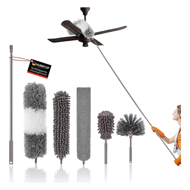 Plumeau télescopique tête de loup 6 pcs - Longueur 25256cm - Lavable - Microfibre - Pour toile d'araignée, ventilateur de plafond, stores