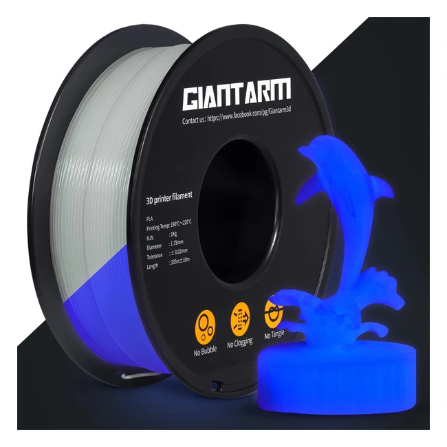Giantarm PLA Filament 175mm - Fluorescent Purple - Glow in the Dark - 1kg Spool