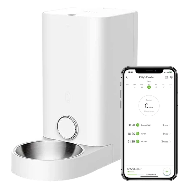 PETKIT Automatischer Katzen- und Welpenfutterautomat mit Edelstahlschüssel, App-Steuerung, LED-Anzeige, niedriger Futterindikator, intelligenter Haustierfutterautomat für kleine Tiere, 28L