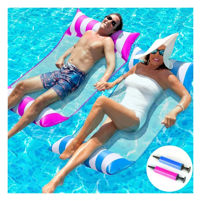 2 Pack Pool Inflatable Pool Floats - Water Hammock 4in1 - Multipurpose Swimming Pool Inflatables for Adults