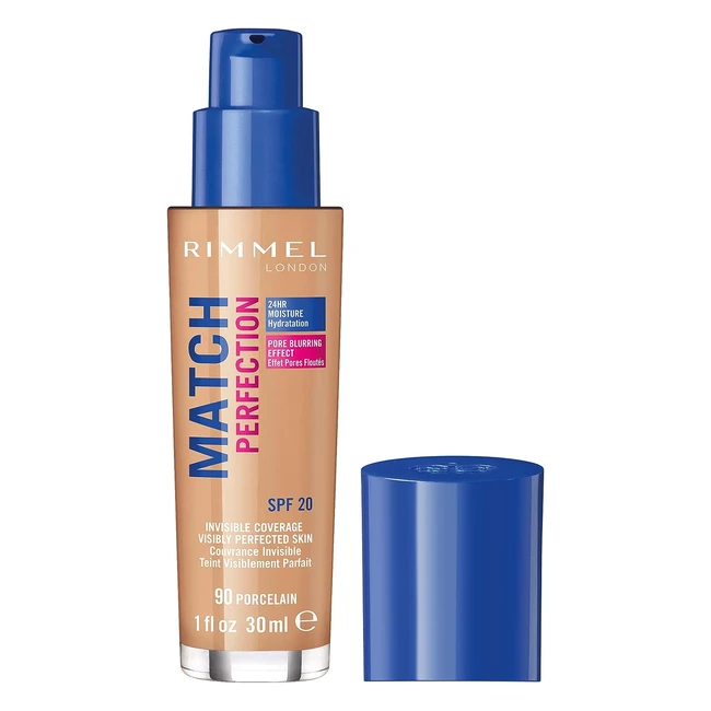 Rimmel London Match Perfection Liquid Foundation - 90 Porcelain - 30ml | Hydrating, Flawless Coverage