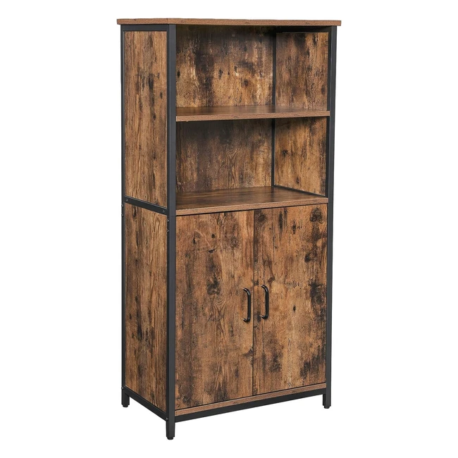VASAGLE Küchenschrank Bücherregal 2 offene Fächer Schrank mit verstellbaren Ablagen Bücherschrank mit Tren Stahlrahmen für Wohnzimmer Küche Arbeitszimmer Vintagebraun/Schwarz LSC66BX