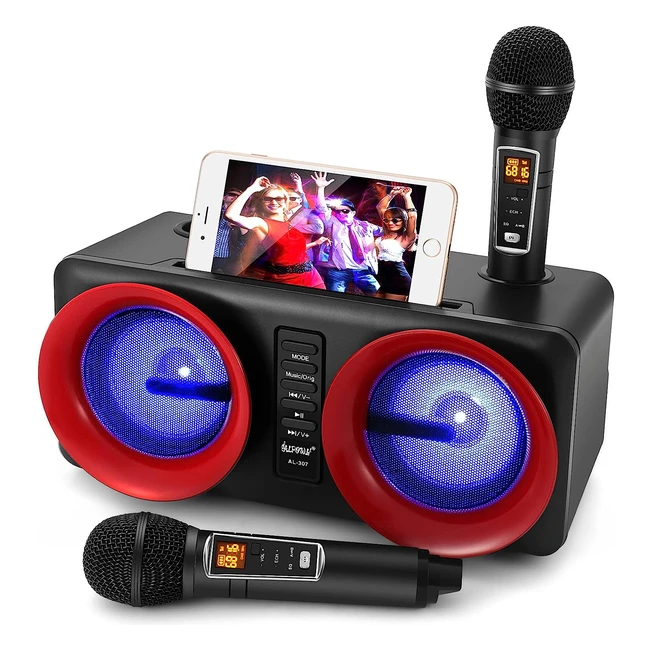 Alpowl Máquina de Karaoke Portátil con Luces LED y 2 Micrófonos - Negro