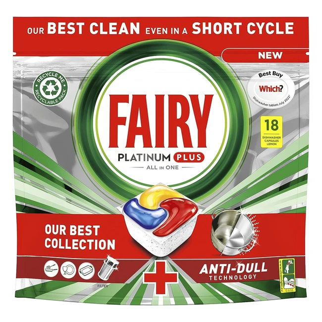Fairy Platinum Plus All-in-1 Dishwasher Tablets - Lemon (90 Tablets) - #1 Cleaning Power, Removes Dullness, Prevents Limescale