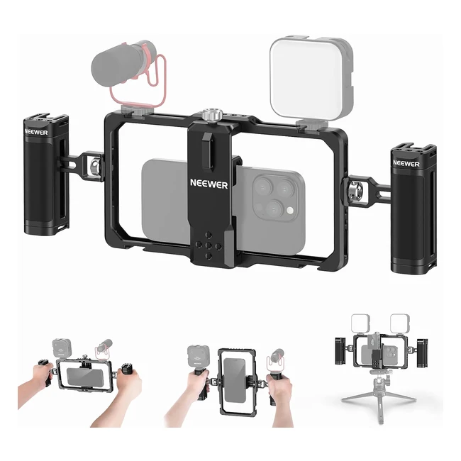Kit de vlogging Neewer avec double poignée, clip micro sans fil - iPhone 14 Pro Max, Galaxy S23 - Réf. PA009