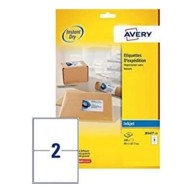 Etichette adesive bianche Avery J816825 - Formato 1996x1435mm - 2 etichette per foglio - Stampa inkjet - Confezione da 25 fogli