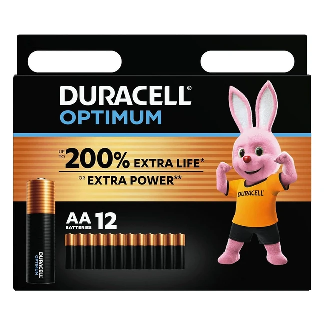 Duracell Optimum AA Batteries - Up to 200 Extra Life or Extra Power - 12 Pack