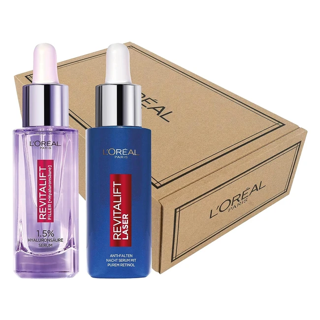 Loreal Paris Skin Expert Hyaluronic Acid Retinol Serum Duo Set - Day to Night Serum Gift Set - 2 x 30ml