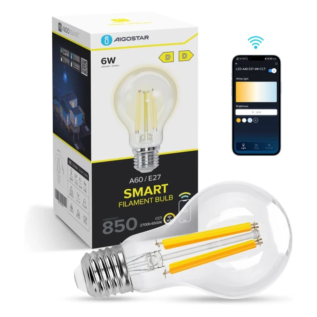 Aigostar Lampadine Smart Wifi E27 Alexa Vintage A60 6W Edison Lampadina Wifi Dimmerabile