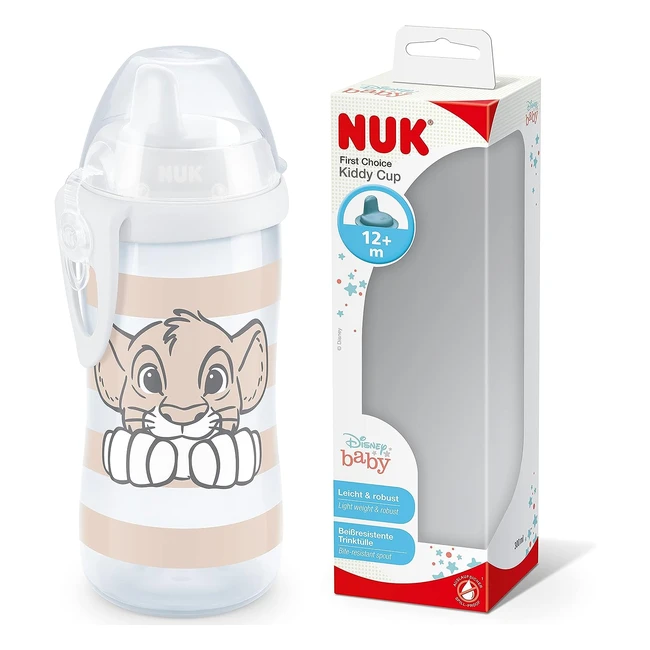 NUK First Choice Kiddy Cup Toddler Cup 12 Months - Leakproof Toughened Spout - Clip - Protective Cap - BPA-Free - Disney Lion King