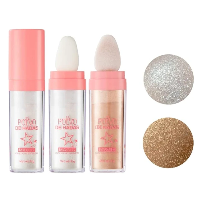 Fairy Highlighter 2pcs - Resaltador de Polvo para Cuerpo - Maquillaje Glitter Powder Stick - Rospretty - Blanco/Bronce