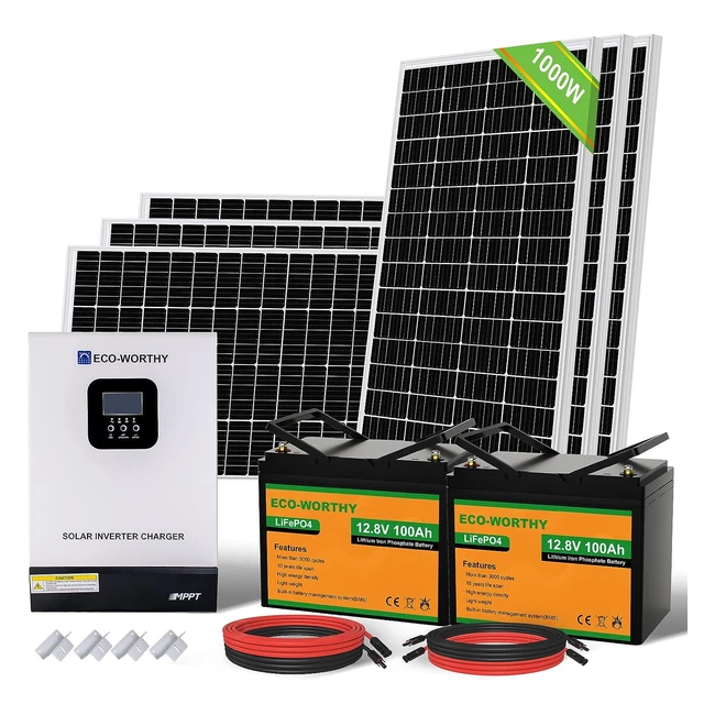 Ecoworthy 1000W Solar Power System with Battery  Hybrid Inverter