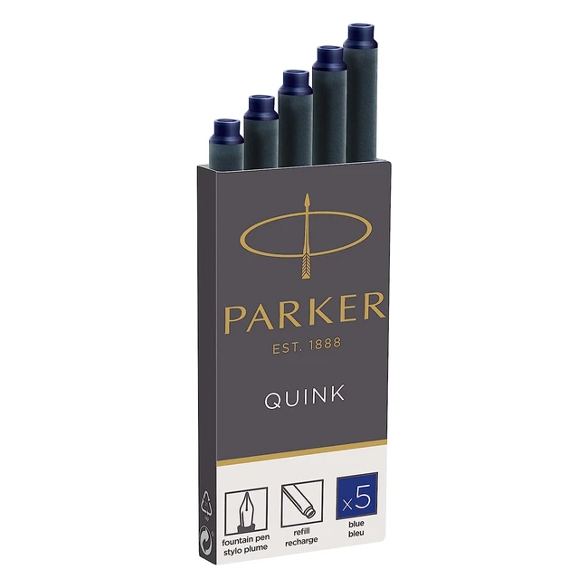 Cartouches d'encre Parker pour stylo plume - Lot de 5 - Encre bleue Quink