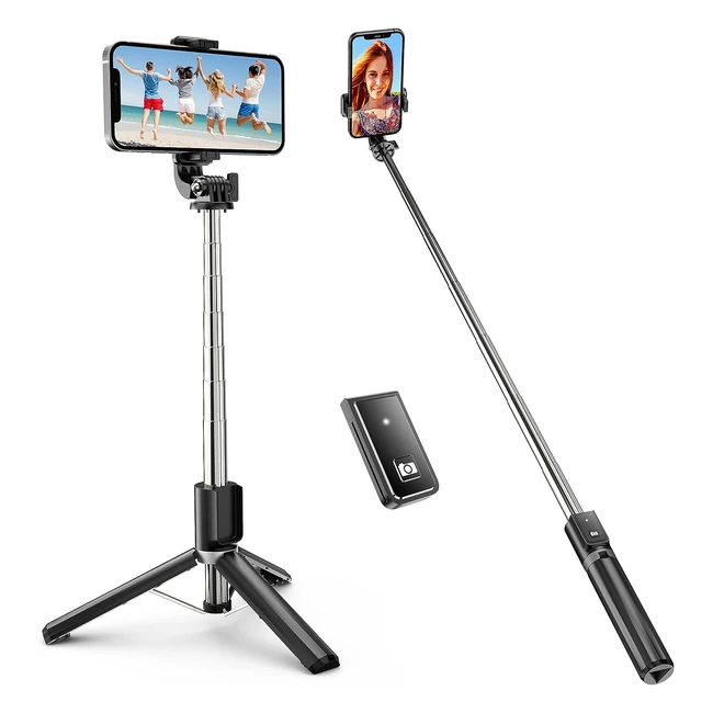 Atumtek 1m Selfie Stick Tripod - Extendable Bluetooth Selfie Stick with Wireless Remote for iPhone 1313 Pro13 Mini121111 ProX SX RX 87 Plus Samsung Huawei Google LG Sony Smartphones - Black