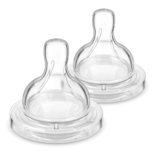 Philips Avent 1m Airflex Slow Flow Teats - Soft Silicone, Anti-colic Valve, 2 Holes