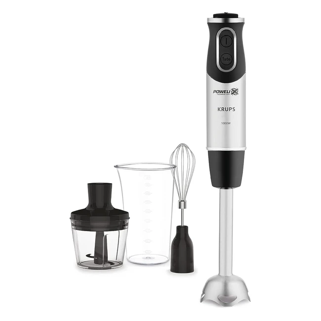 Krups HZ656815 Steffen Henssler Special Edition Hand Blender 1000W, 20 Geschwindigkeitsstufen, inklusive Messbecher, Schneebesen, Zerkleinerer, Schwarz/Silber