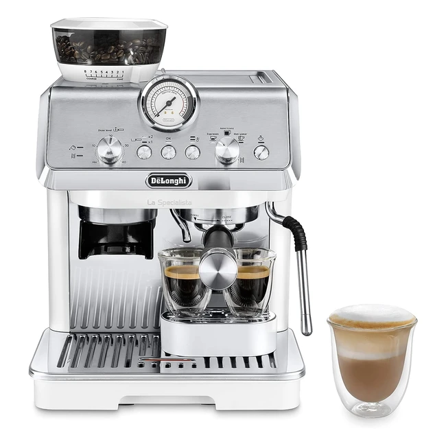 Cafetera Delonghi La Specialista Arte EC9155W - Tecnología de Molido con Sensor - Control Activo de la Temperatura - Espumador de Leche MyLatte Art - Blanco