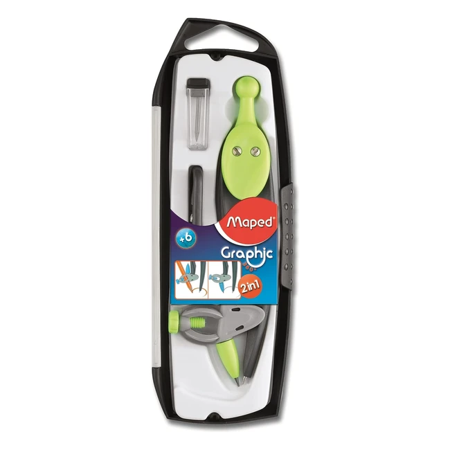 Maped Compas Graphic 360 - Coffret 3 pices - Double fonction bague et mine - T