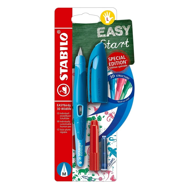 Stylo plume enfant Stabilo Easybirdy 3D Wildlife - Grip ergonomique - Plume réglable - Bleu