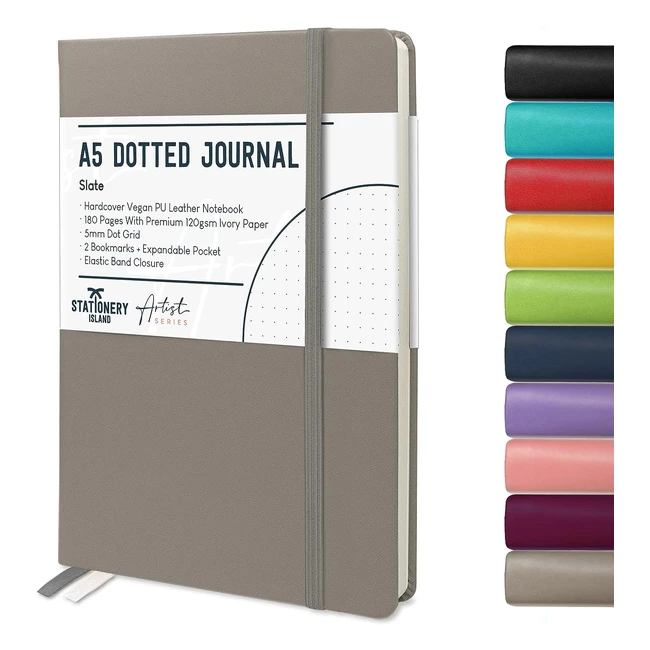 Stationery Island Bullet Dotted Journals A5 Dot Notebook - Grey Slate Hardcover - 120gsm Paper - 180 Pages - Elastic Banded