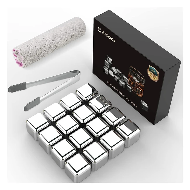 Pietre per whisky riutilizzabili in acciaio inox - 16 pezzi - Alta tecnologia di raffreddamento