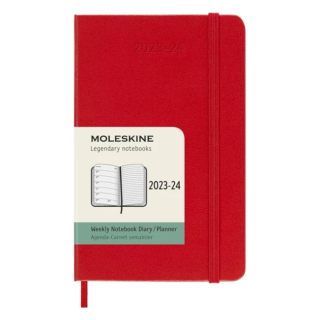 Agenda hebdomadaire Moleskine 2023-2024, 18 mois, format de poche 9x14 cm, rouge carlate