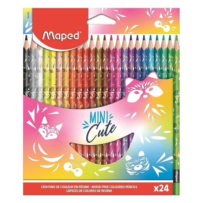 Crayons de couleur Maped Mini Cute - Collection mignonne - 24 crayons de coloriage - Couleurs vives et mine résistante