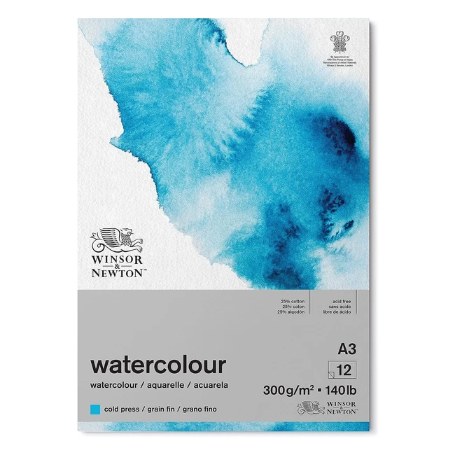 Winsor  Newton Watercolour Paper Pad A3 12 Sheets 300gsm - Premium Quality Aci