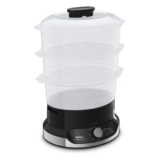 Tefal VC204865 Ultracompact Steam Cooker - Healthy Cooking - BPA-Free Bowls - 60-Minute Timer - 9L Capacity - Black