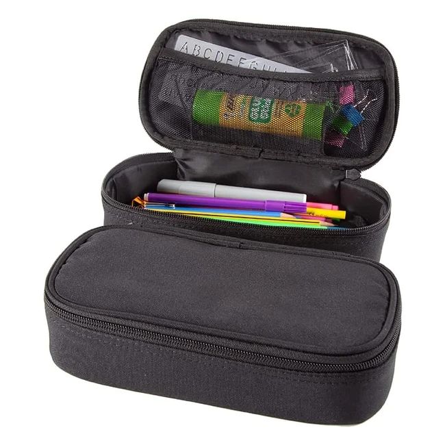 Large Capacity Pencil Case Organizer for School Office Stationery - Black