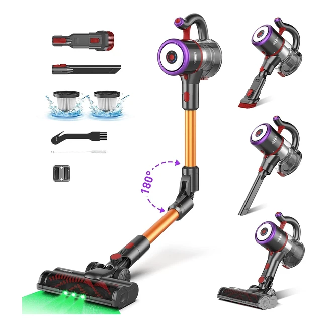 Aspirateur balai sans fil Onseen 450W27kpa - Jusqu'à 50mins d'autonomie - Lumière LED verte - Pliable 180°