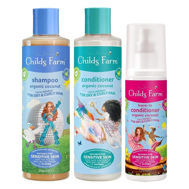 Childs Farm Kids Hair Coconourish Regime Bundle - Shampoo 250ml, Conditioner 250ml, Leave-in Conditioner 125ml - Dry, Curly, and Coily Hair