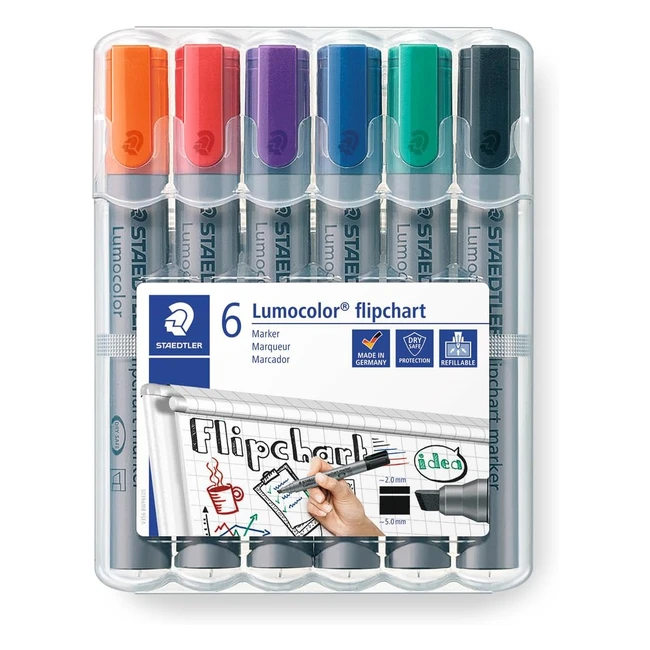 Flipchartmarker Keilspitze 6er Etui - Nachfüllbare, geruchlose Tinte - Kein Austrocknen ohne Kappe