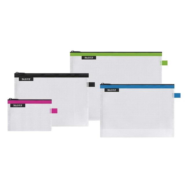 Leitz WOW Traveller Zip Bags - Transparent, Wasserabweisend, Größe S Pink, M Schwarz, L Grün und Kosmetiktasche Blau