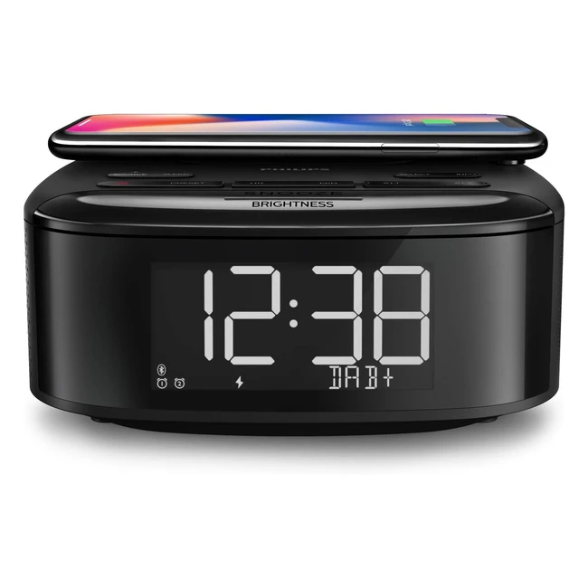 Philips R770510 Radiodespertador DAB/FM Bluetooth - Alarma Dual - Temporizador - Sincronización Automática de la Hora - Batería de Reserva - Cargador de Teléfono Inalámbrico