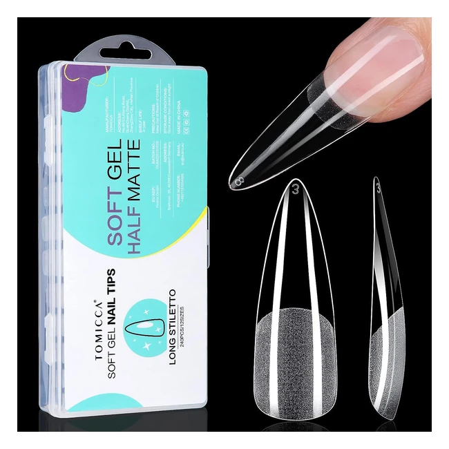 Tomicca 240 pcs 12 tailles Capsule Américaine Onglepose Américaine Onglelong Stiletto Capsules Ongles Dpoli Couverture Complète Press On Nails