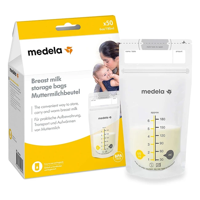 Medela Breast Milk Storage Bags - 180ml (Pack of 50) - BPA-Free, Double Zip, Quick Freeze & Thaw