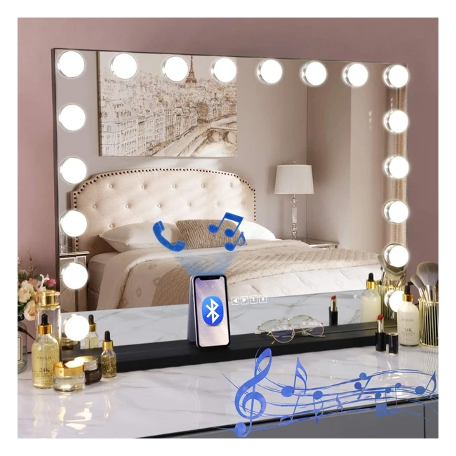 Specchio Trucco Hollywood con Luci e Bluetooth - Hansong 18 Lampade LED Dimmerabili - Grande Specchio Makeup con Luci - Ingranditore Nero