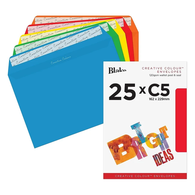 Enveloppes bande adhésive Blake Creative Colour C5 162 x 229 mm 120 gm - Couleurs vives assorties - Bote de 25