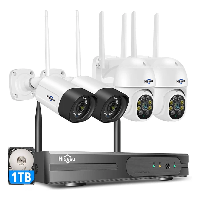 Kit de Cámara de Vigilancia Hiseeu 5MP 10CH con Audio de 2 Vías IP66 Visión Nocturna Color Detección de Movimiento Alerta App 1TB HDD