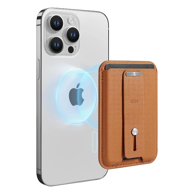 Cartera de Cuero Vegano Halolock Tarjetero Magsafe con Bucle Seguro para Dedo - Marrón