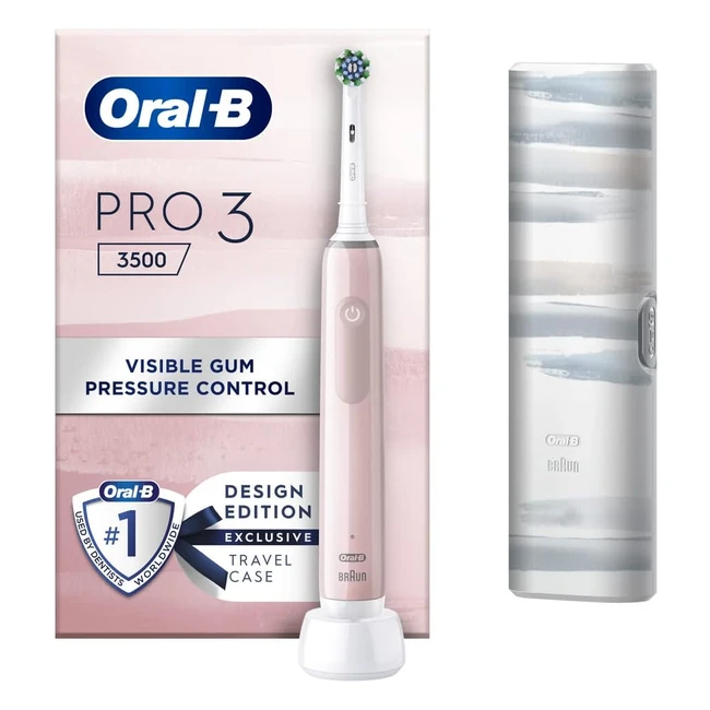 OralB Pro 3 Electric Toothbrush, Smart Pressure Sensor, Gifts for Women & Men, 1 Toothbrush Head, Travel Case, 3 Modes with Teeth Whitening, 2 Pin UK Plug - Pink